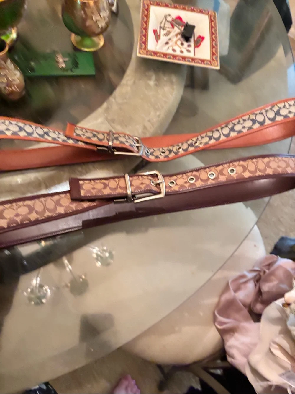 Coach Reversible Signature Canvas Belts in Brown and Navy Set of 2